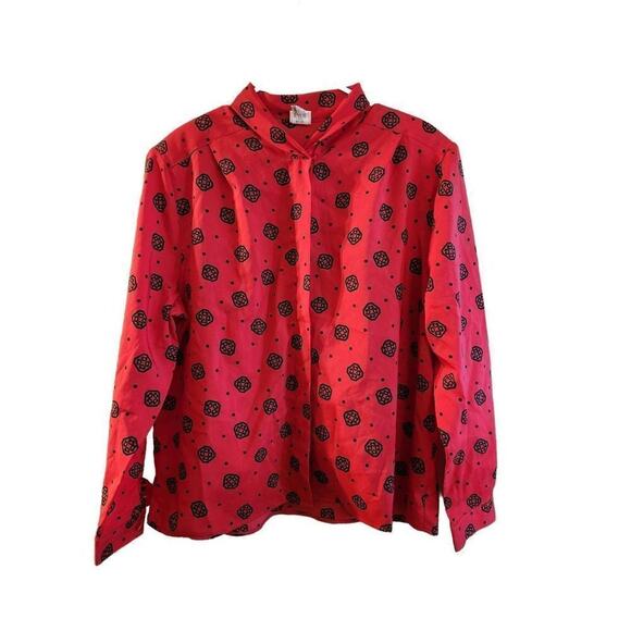 Pykettes size 20 red blouse long sleeve button up - Picture 6 of 10